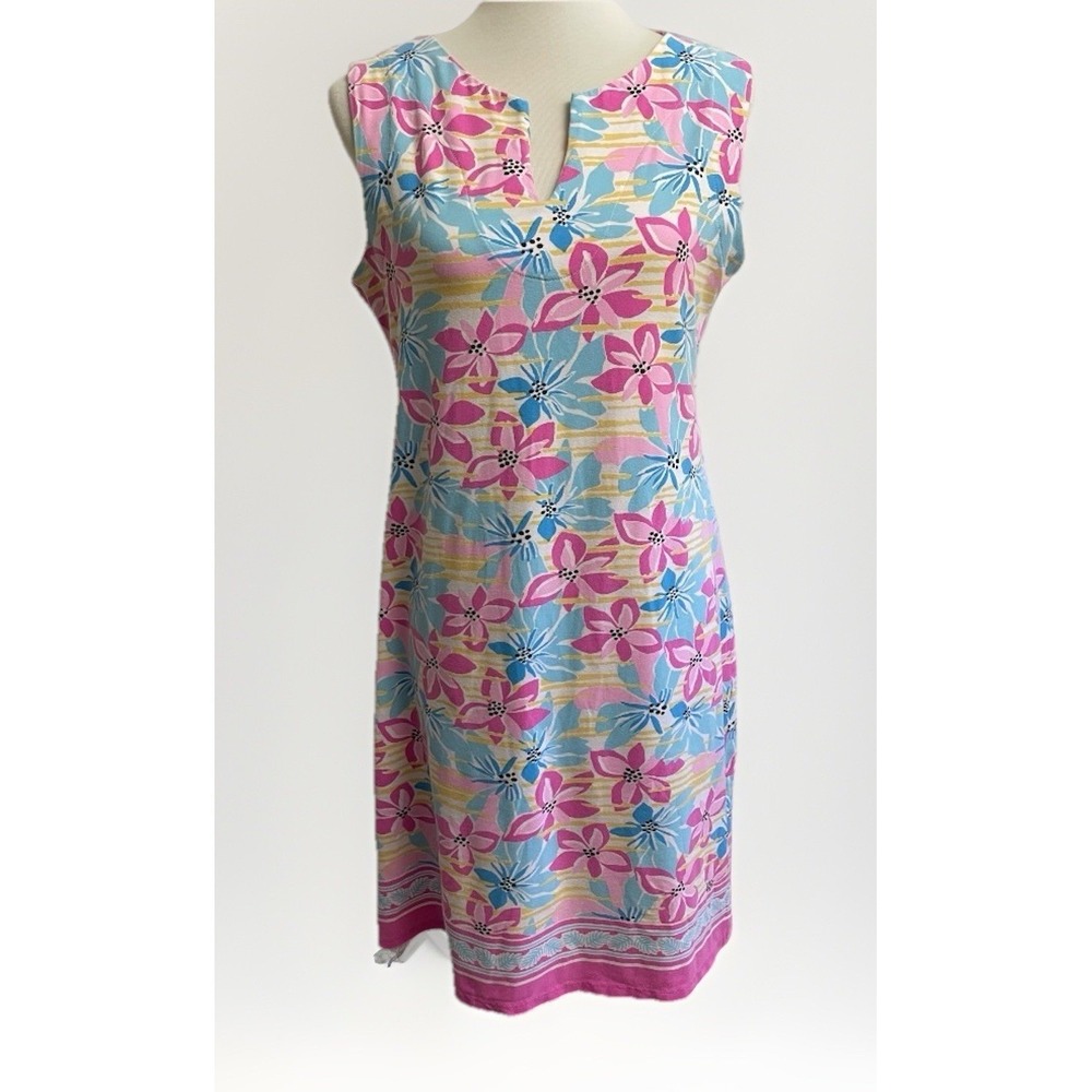 Rezobay Resort Luxury Sleeveless Floral Slit Neck Dress Women's Size Large